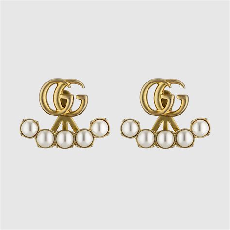 gucci pearl double g stud earrings|gucci g motif earrings.